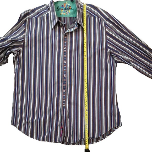 Robert Graham Button down Shirt XL Flip Cuff Aztec Brown Blue Stripe - Picture 13 of 13